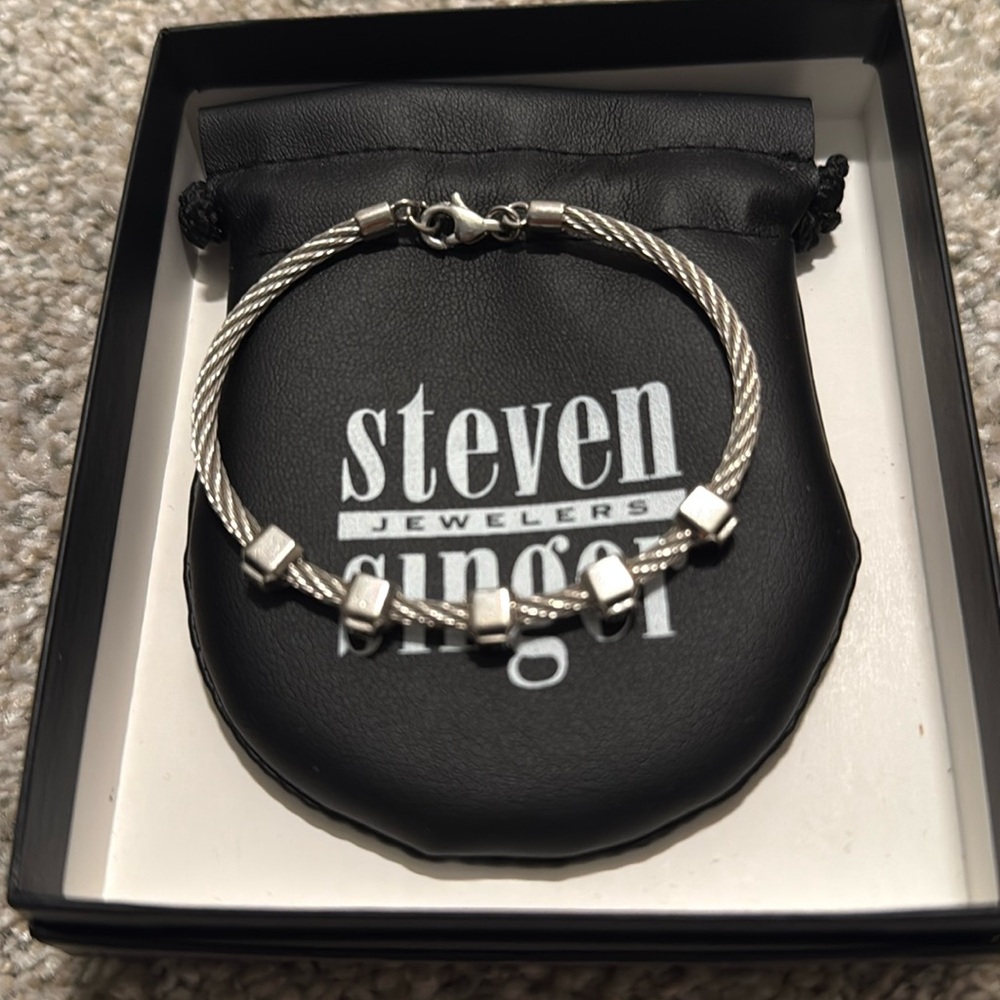 Sterling Silver Cable Bangle With Black Diamonds - image 2